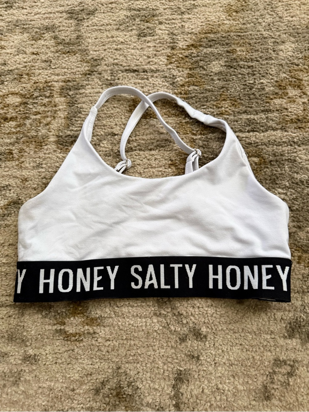 Salty Honey White Logo Sports Bra - Branded Elastic Band